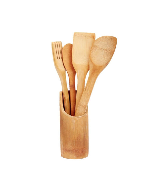 5-Piece Organic Bamboo Cooking Utensils