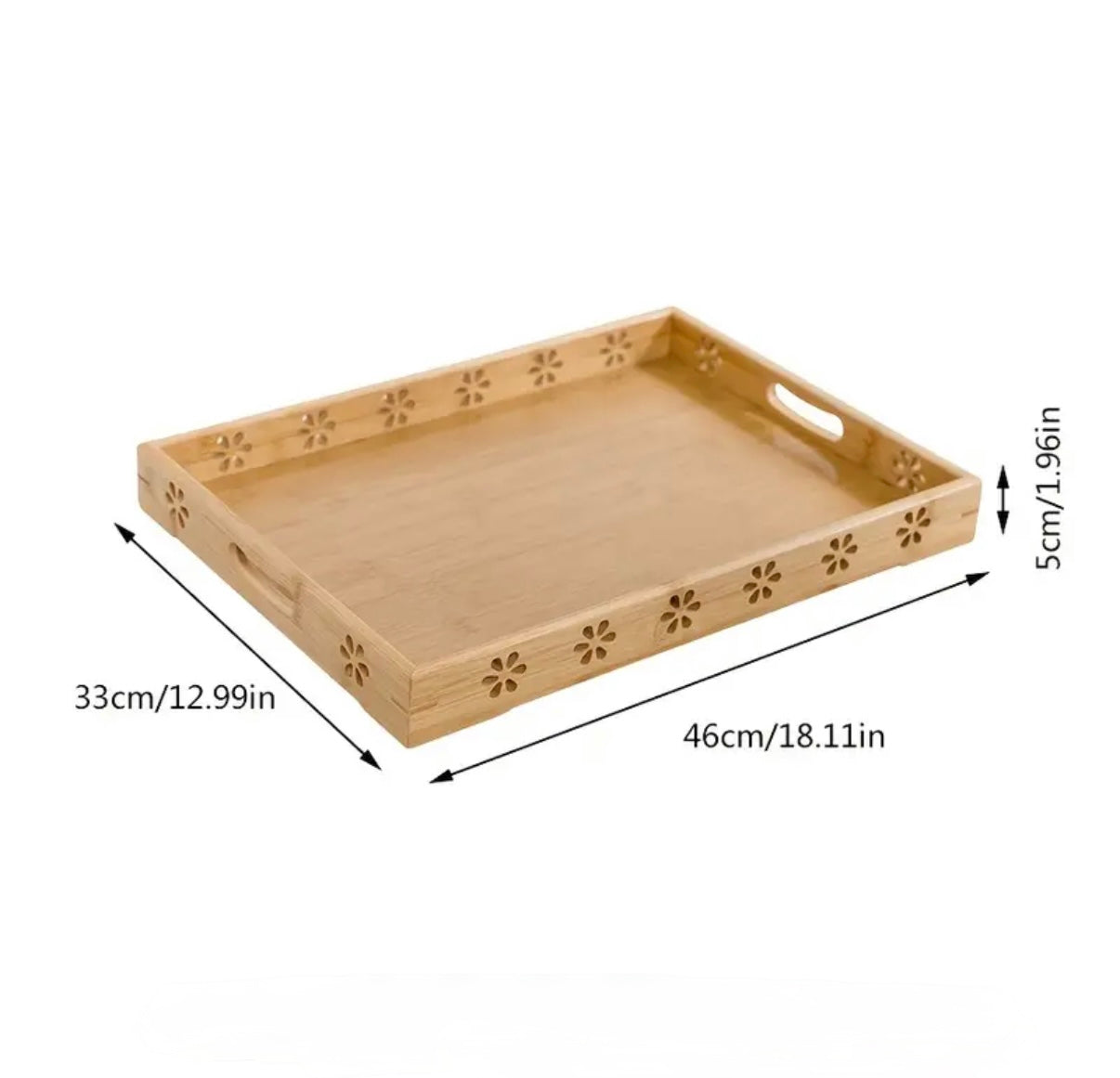 3-Piece Bamboo Serving Tray with Floral Cutout Design