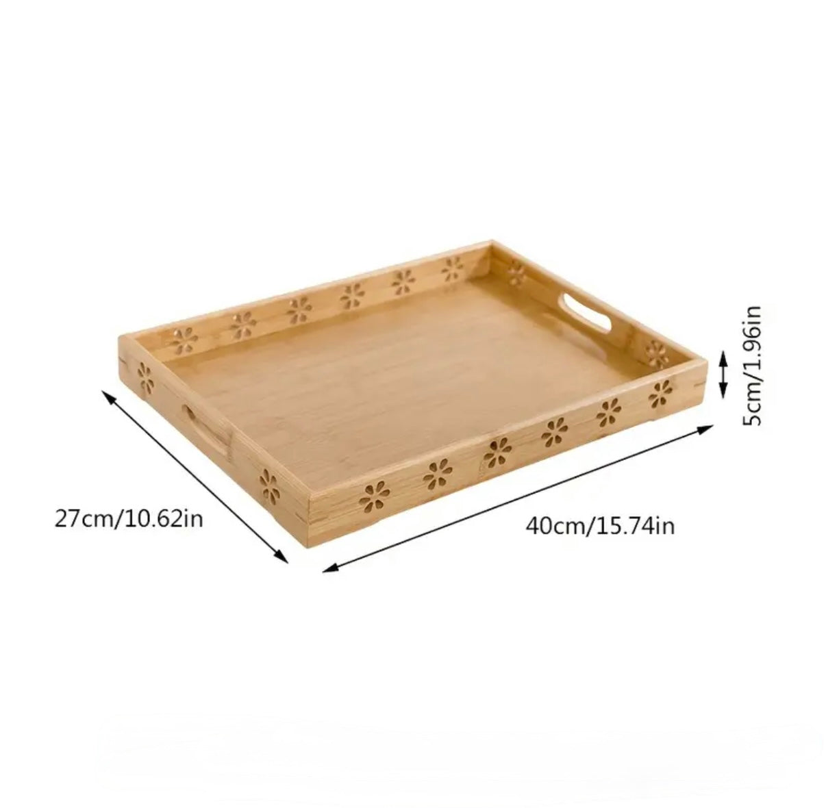 3-Piece Bamboo Serving Tray with Floral Cutout Design