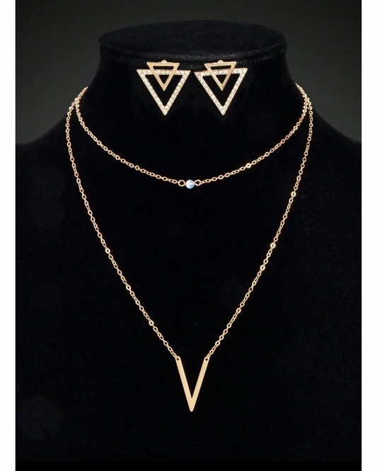 3-Piece Double Layered Necklace & Earrings
